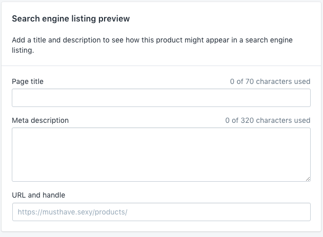add title tag meta description shopify